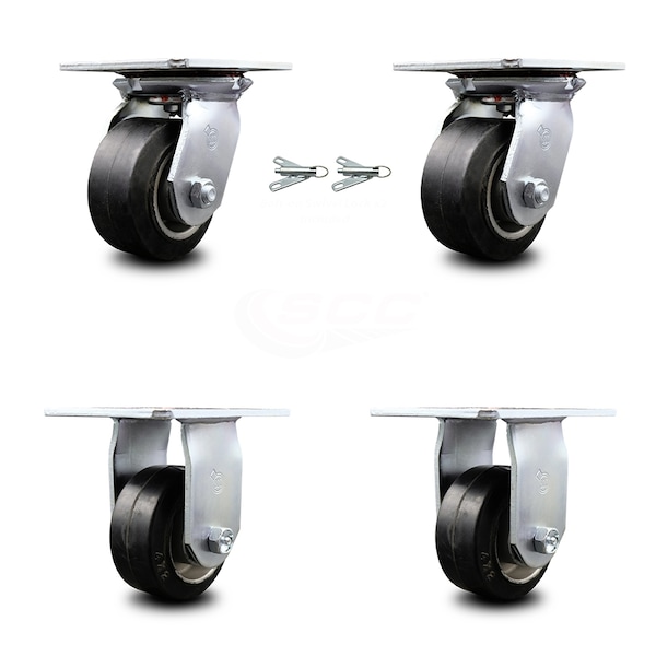 4 Inch Rubber on Aluminum Caster Set with Ball Bearing 2 Swivel Lock and 2 Rigid